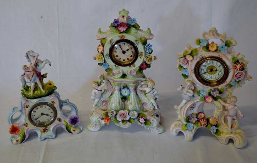 3 early 20th century porcelain figural clocks (AF)