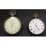 Air Ministry steel cased stop watch marked 7336 on reverse & Continental silver open faced pocket