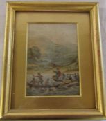 19th century English School watercolour 'Reverend John William's first meeting the Natives of