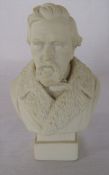 19th century parian bust of Holyoake, impressed R & L Ltd, raised on a square base c1889 H 18.5 cm