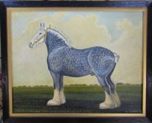 Framed acrylic on canvas of a shire horse 'Bradford Grey King' by R C Bell 57 cm x 46 cm (size