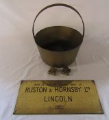 Brassware inc 'Main & Auxillary engines built by Ruston & Hornsby Ltd Lincoln 1962' 43 cm x 20 cm,