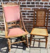 Wooden framed rocking chair and cane seated nursing chair