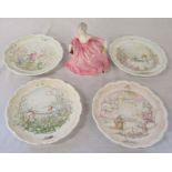 Set of 4 Royal Doulton 'Wind in the Willows'  plates by Christina Thwaites & a Coalport ladies of