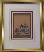 Framed Indian watercolour of an elephant and procession of figures 31 cm x 37 cm (size including