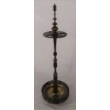 Early 19th century mahogany treen church warden pipe stand, turned column and finial, dished base