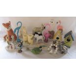 Various animal related ceramics and glassware etc inc glass flamingo, bird houses and fox door stop