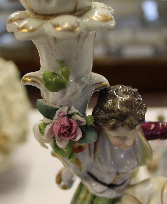 Pair of Meissen style porcelain candelabra, some damage including chips & restoration, one candle - Image 17 of 17