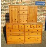 Pine double chest of drawers & a pine cabinet