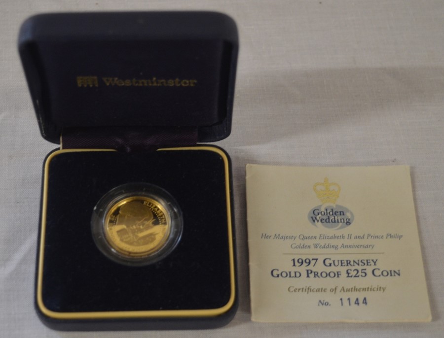 1997 Guernsey gold proof £25 coin with box & certificate