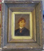 19th century English School gilt framed and glazed oil on board portrait of a lady 28 cm x 32 cm (