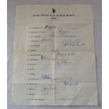 Cricket interest - Official autograph sheet for the South African tour of Great Britain 1960. The