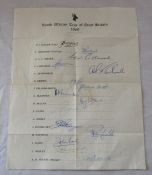 Cricket interest - Official autograph sheet for the South African tour of Great Britain 1960. The