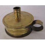 Georgian brass tinder box with loop handle, drum case and removable lid with candlestick 16 cm