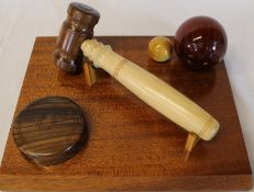 Mixed wood hand turned gavel & stand with lawn bowls detail