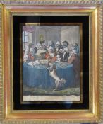 Framed coloured engraving of 'A Catch - Une Chansonnette' printed by Carington Bowles no 69 St Pauls