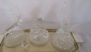 Swarovski hermit crab & 3 glass animal figures of a stag, eagle and tiger with cub