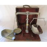 Wooden cased set of portable / travelling weighing scales for the Borough of Grimsby for up to 7