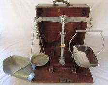 Wooden cased set of portable / travelling weighing scales for the Borough of Grimsby for up to 7