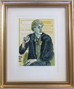 Pamela Guille A.R.C.A limited edition linocut of Virginia Woolfe pencil signed and titled by