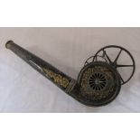 19th century mechanical bellows black painted body with gilt scroll decoration L 51 cm