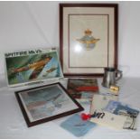 Selection of RAF memorabilia including Hasegawa model Spitfire, The British Officers' Club of