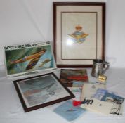 Selection of RAF memorabilia including Hasegawa model Spitfire, The British Officers' Club of