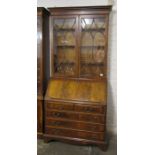 Reproduction Georgian mahogany veneer bureau bookcase H216 W101 D47cm