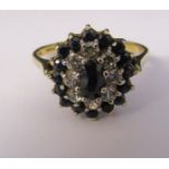 9ct gold sapphire and cubic zirconia cluster ring size M/N weight 2.6 g