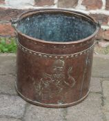 Copper and wrought iron coal bucket with part Royal coat of arms