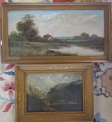 2 gilt framed paintings of rural scenes (largest 58 cm x 31 cm size including frame) (af)