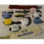 Selection of railway armbands including Pilotman cloth armband, enamel & plastic