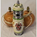 Pair of table lamps & Beck's ceramic beer pump