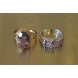 9ct gold & amethyst ring size N/O weight 3.8 g & a silver & amethyst ring size O