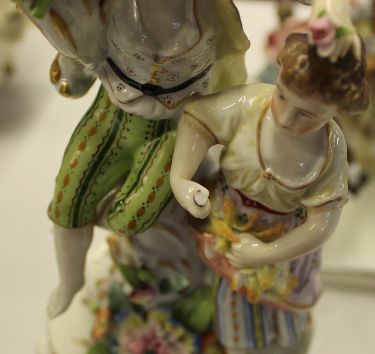 Pair of Meissen style porcelain candelabra, some damage including chips & restoration, one candle - Image 13 of 17