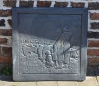 Cast iron fireplace back plate depicting a shepherd and sheep 59 cm x 59 cm