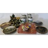 Assorted ceramics, dressing table set, Bradford Exchange train plates etc.