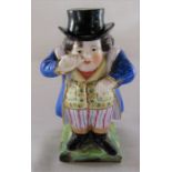 A Sampson Hancock Derby figural jug  'The Snuff Taker' H 11.5 cm S H crown, crossed swords and D
