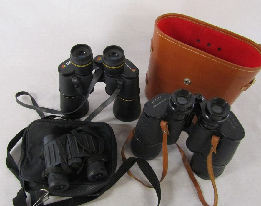 3 pairs of binoculars - Vikins 8 x 25 water proof, Prisma 7 x 50 and Boots 10 x 50