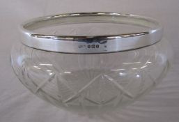 Silver rim cut glass bowl Birmingham 1919 H 12 cm D 23 cm