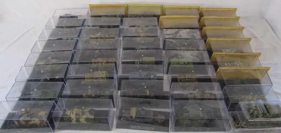 Approximately 40 cased die cast model tanks (2 boxes)