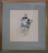 Framed watercolour of a cat initialled MB 40.5 cm x 44 cm (size including frame)