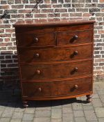 Victorian bow fronted mahogany veneer chest of drawers H130 W112 D54cm
