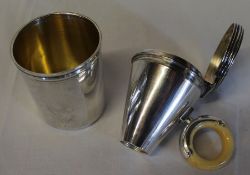 Silver plated metamorphic travel mug with detachable ivory handle with makers mark Fisher Strand