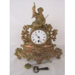 Gilt brass figural mantel clock in the style of The Lincolnshire Poacher H 30 cm