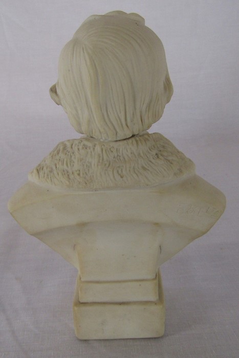 19th century parian bust of Holyoake, impressed R & L Ltd, raised on a square base c1889 H 18.5 cm - Image 2 of 3