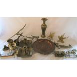 Various brass and copper ware etc inc eagle, chamber sticks, charger etc