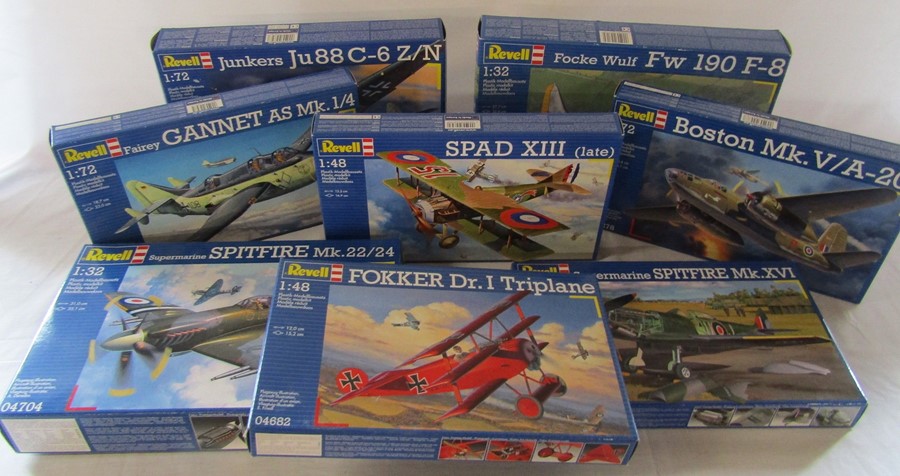 Selection of Revell aircraft model kits inc Spitfire, Fokker, Gannet & Spad XIII