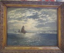 Gilt framed oil on canvas of a nautical scene 59 cm x 48 cm (size including frame)