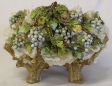 Continental porcelain leaf encrusted bowl with vine leaf decoration bearing underglaze blue Y mark